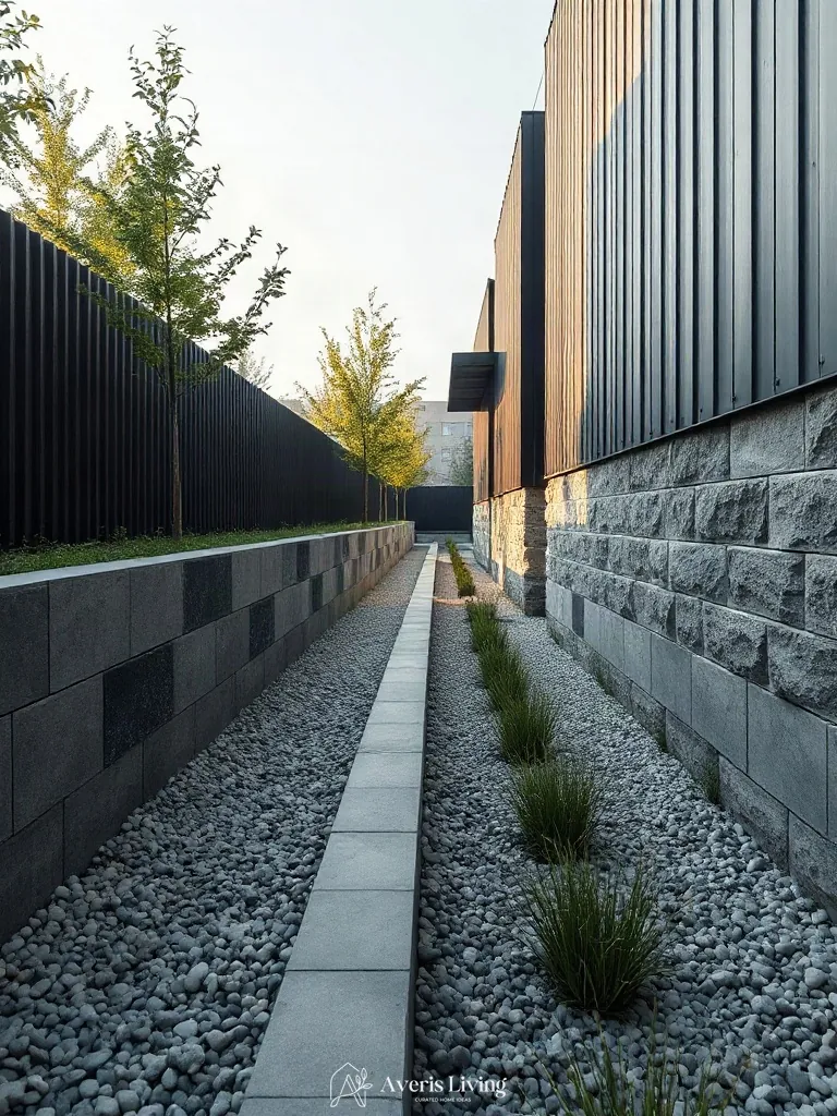 Modern retaining wall integrated with landscape borders