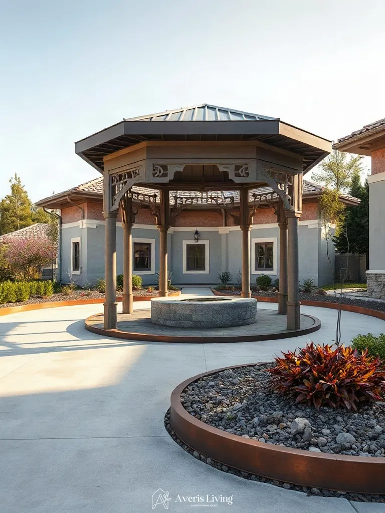 Aesthetic backyard gazebo design integrated with surrounding garden borders