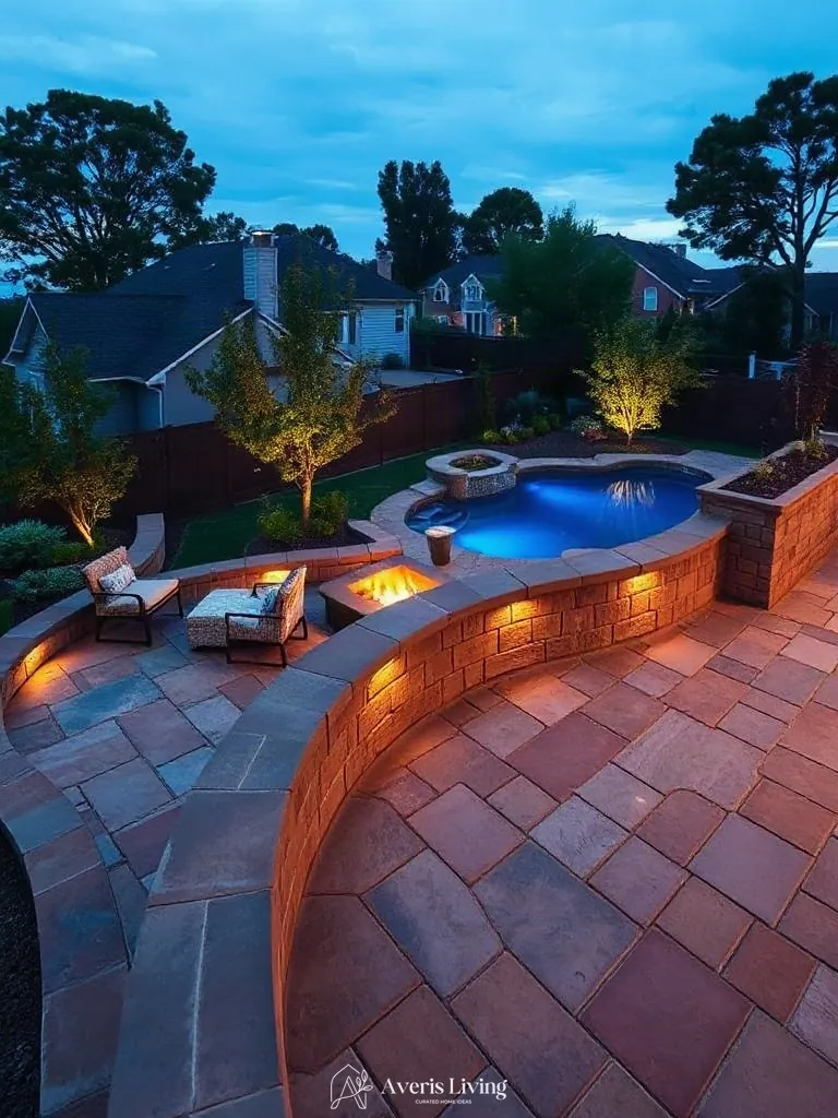 Interlocking stone paver patterns and seamless architectural coping joints