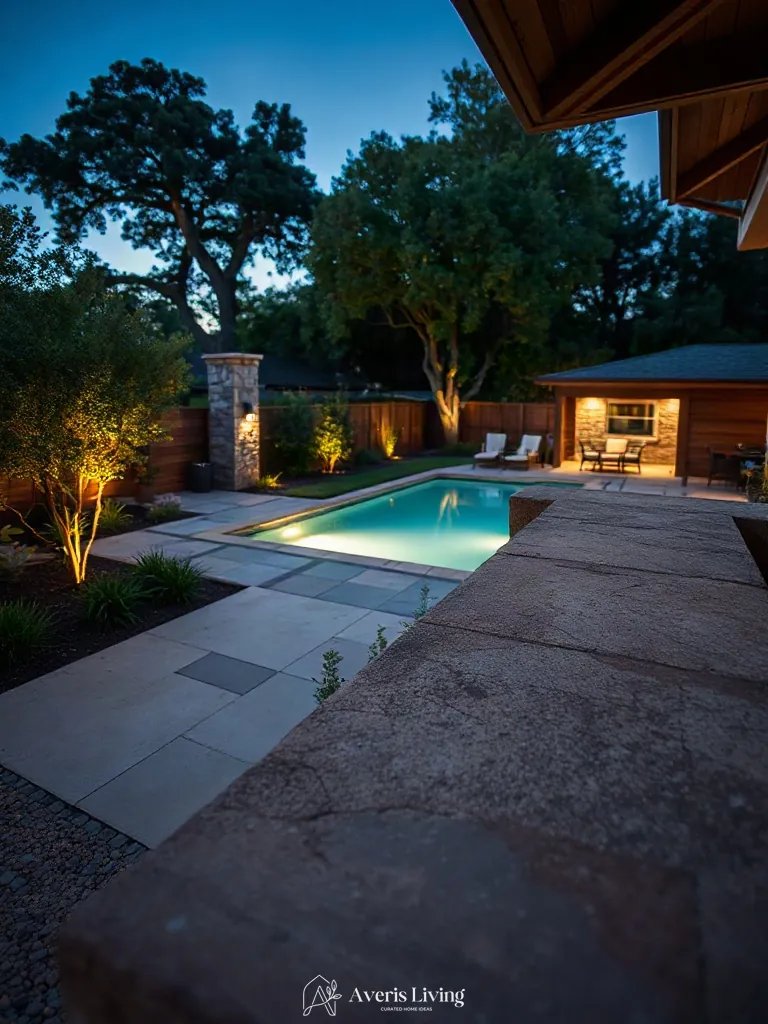 Interlocking stone paver patterns and architectural coping in boho privacy fence makeover