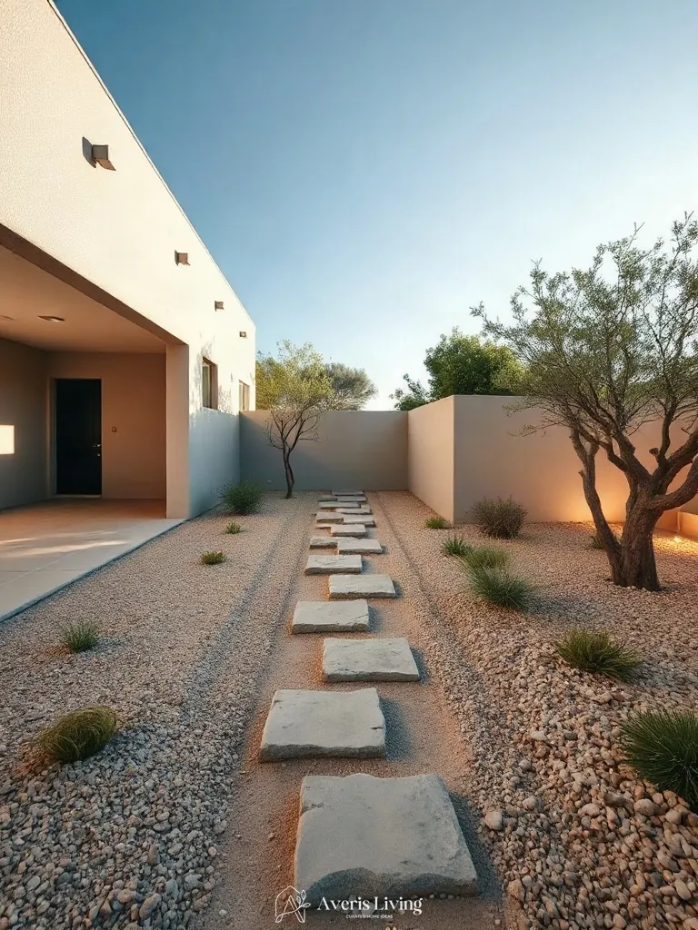 Large-format paver layout enhancing a drought-tolerant garden pathway