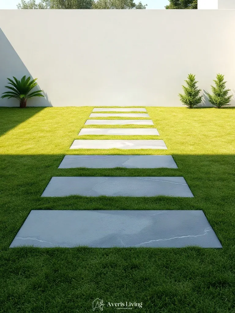 Large-format porcelain stepping stones in a sleek modern backyard