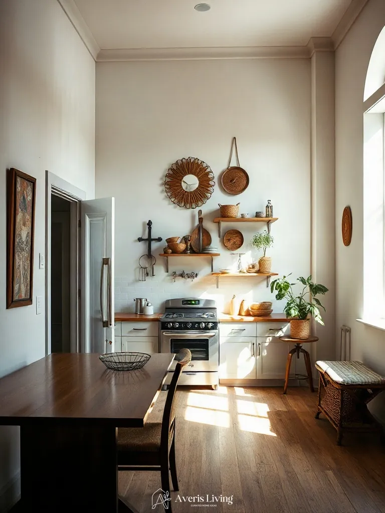 Ambient cove lighting highlighting vintage kitchen wall decor
