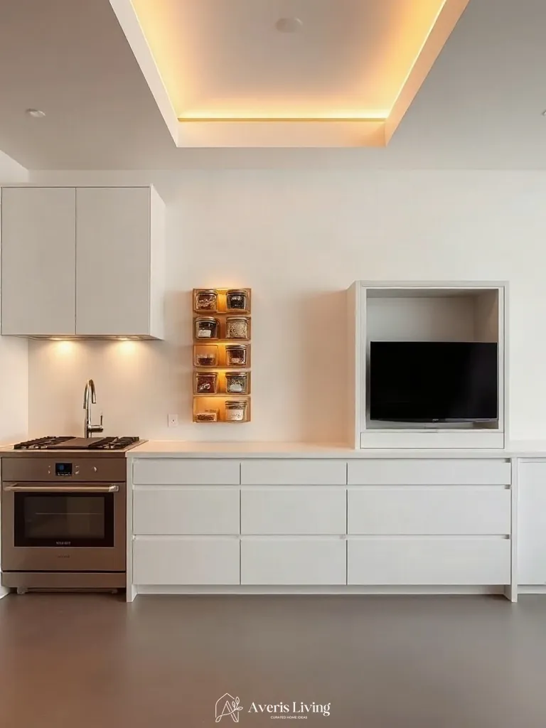 Warm 2700K cove lighting highlighting magnetic spice rack ideas