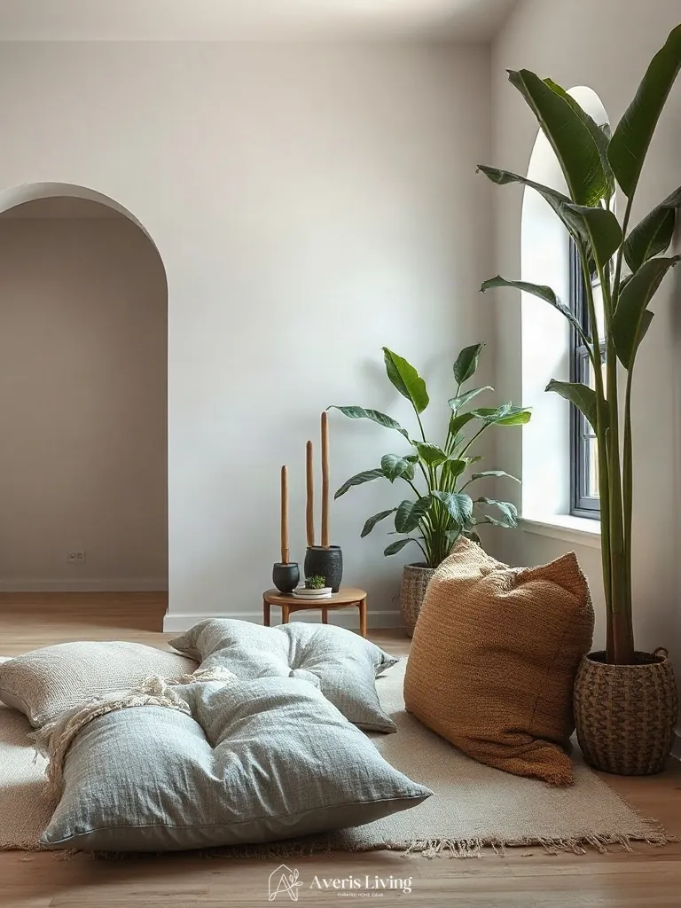 Belgian linen textiles and indoor plants in a boho living room
