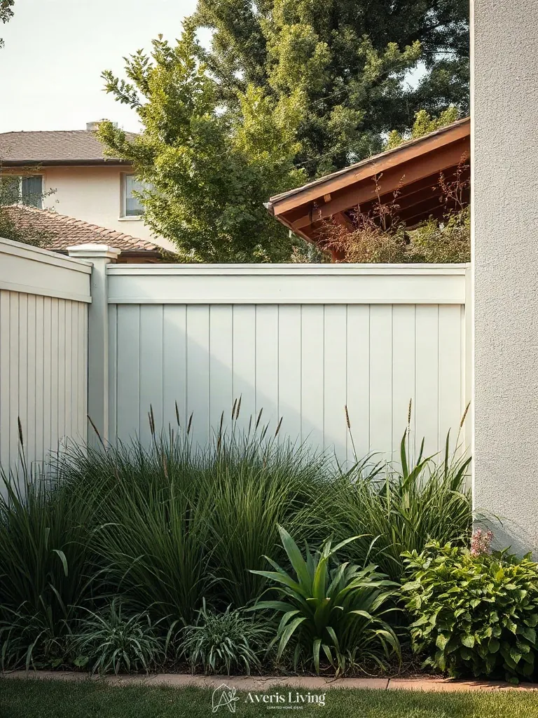 Border plantings along a cozy backyard privacy fence layout