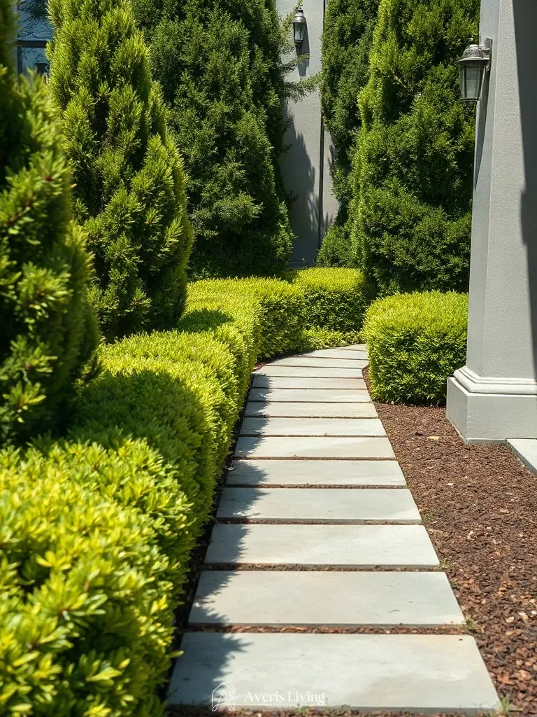 Layered foliage textures along a modern backyard stepping stones makeover