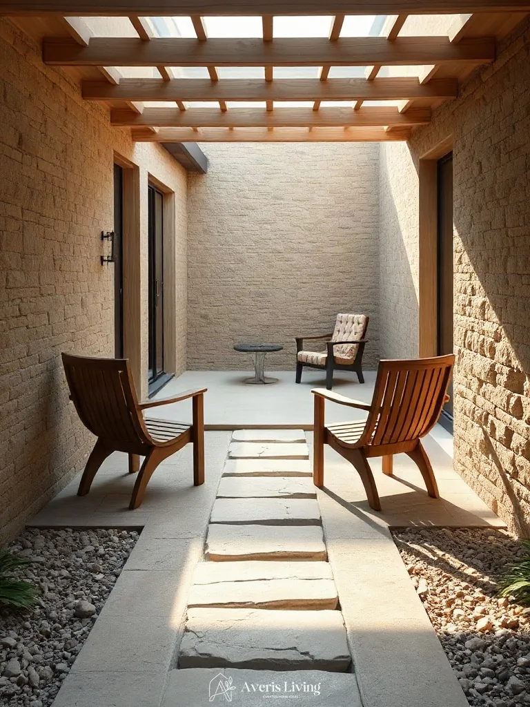 Secluded lounge pocket connected by organic flagstone stepping stones