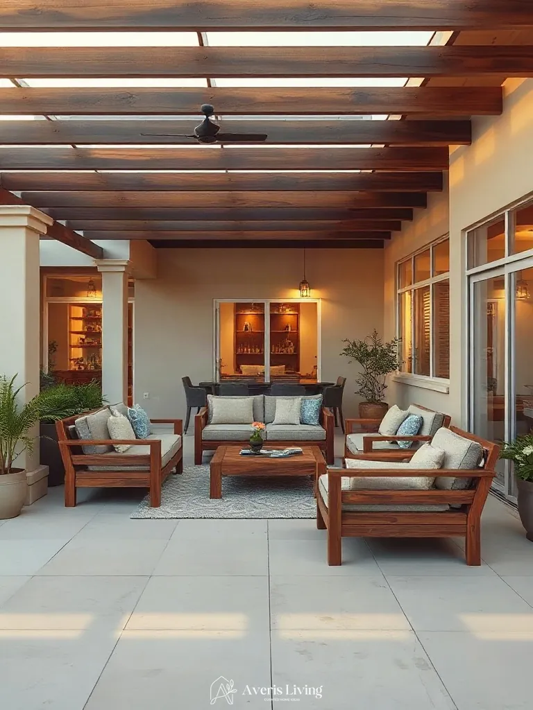 Cozy outdoor lounge seating arranged in a luxury backyard retreat