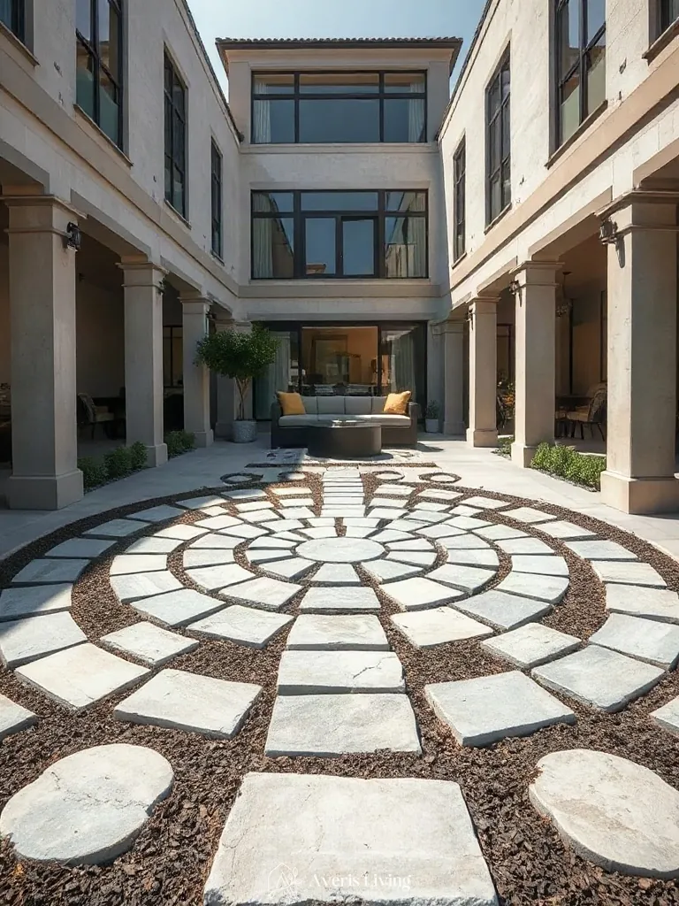 Central gathering space featuring radial bluestone stepping stones