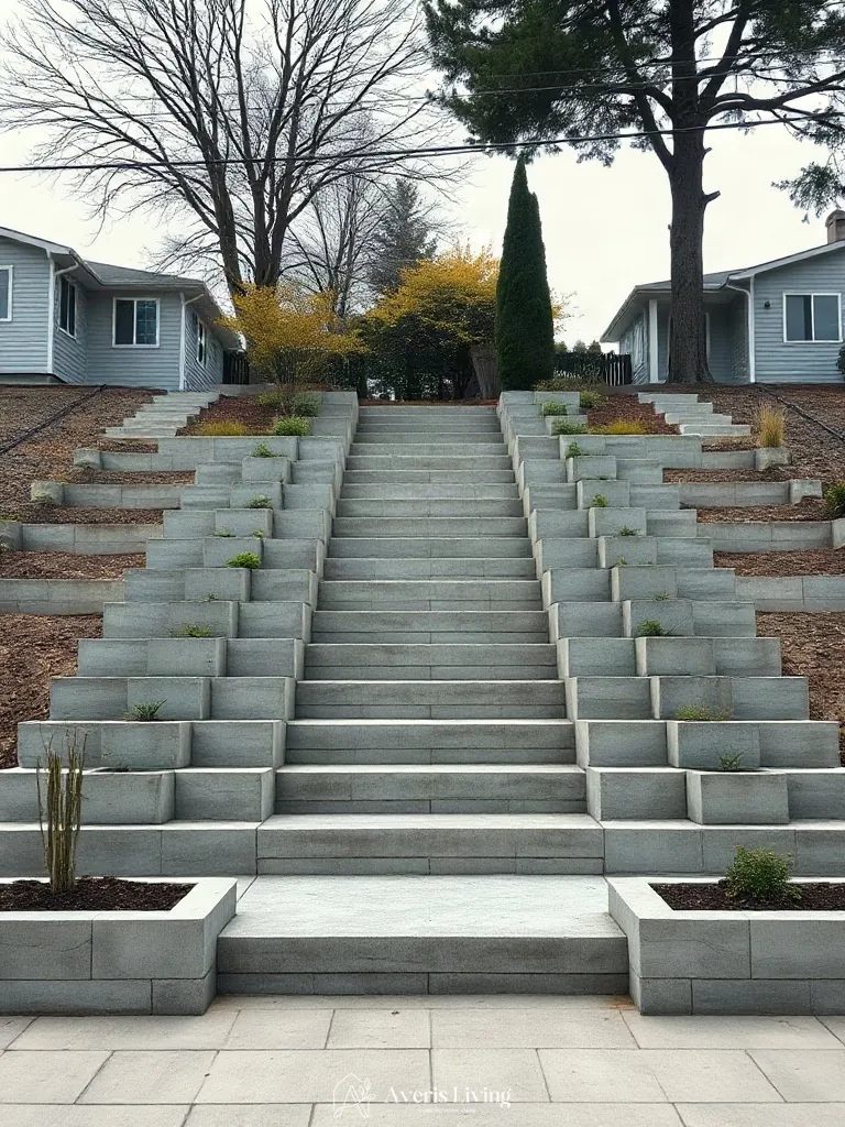 Usable terraced backyard created with modern retaining walls