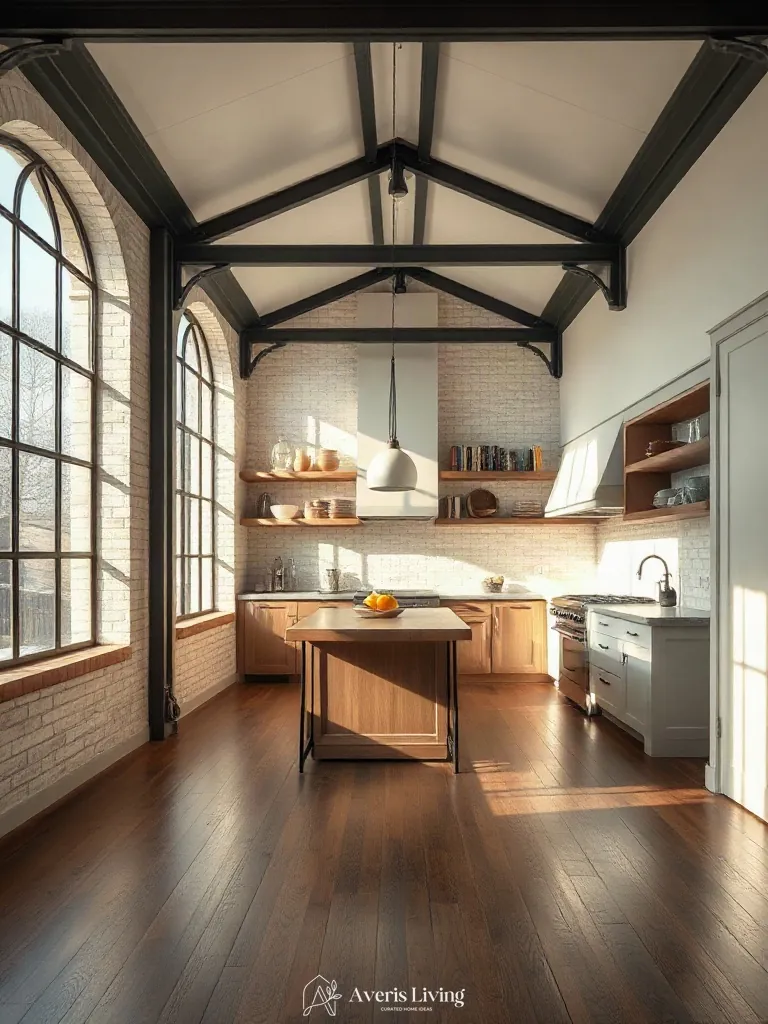 Natural daylight in an open shelving farmhouse kitchen
