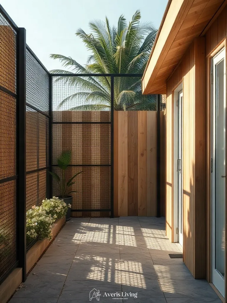 Metal screen and timber backyard privacy fence