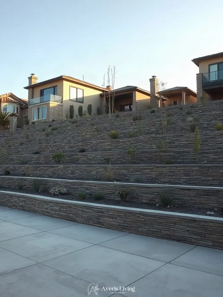 Multi-level terrain grading with modern retaining walls