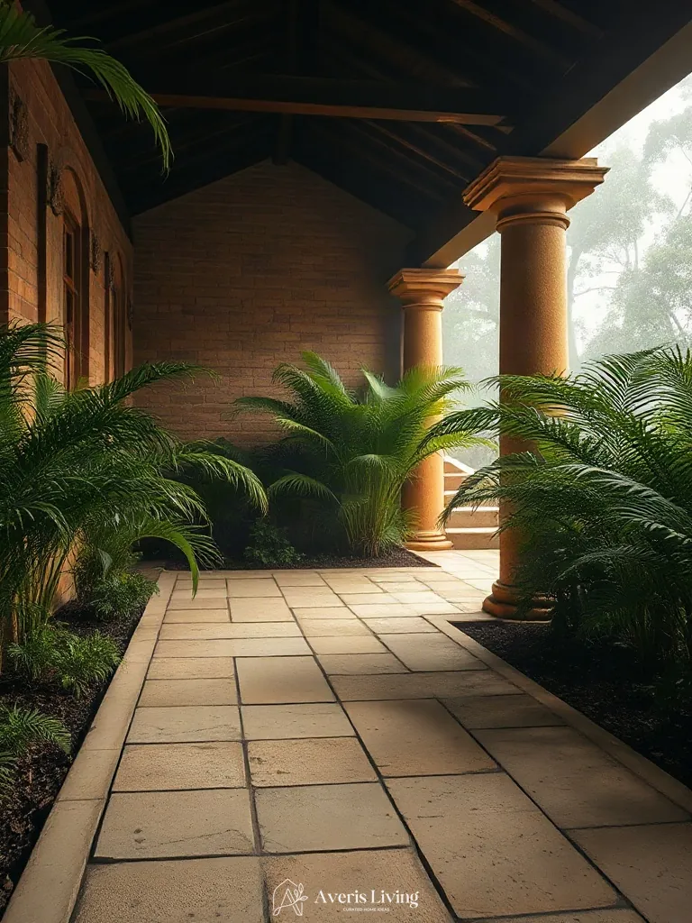 Natural sandstone material palette blending into the landscape