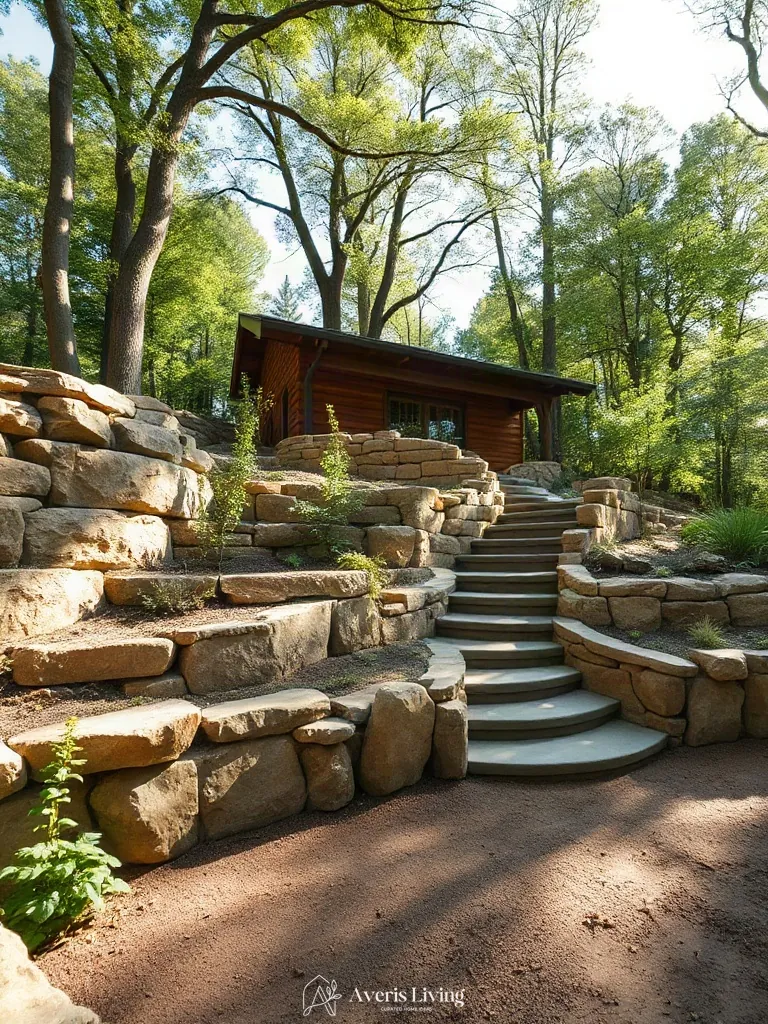 Native sandstone retaining wall in natural setting
