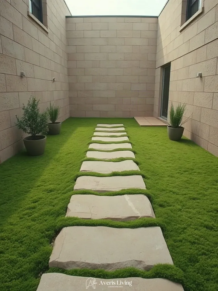 Natural stone modern backyard stepping stones design blending into the environment