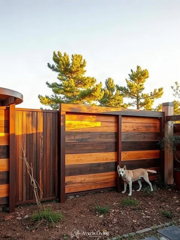 Natural timber and corten steel privacy fence design