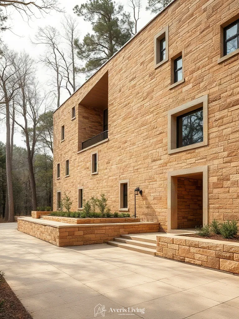 Natural stone retaining wall blending into the environment