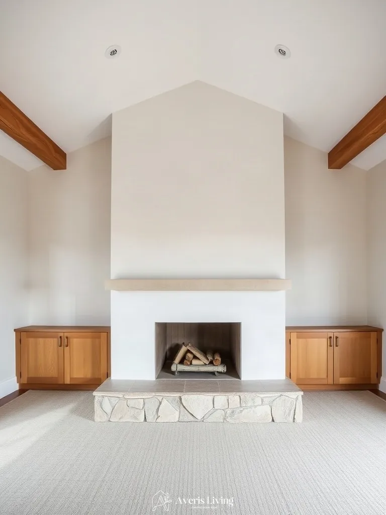 Natural stone hearth in a farmhouse master bedroom aesthetic