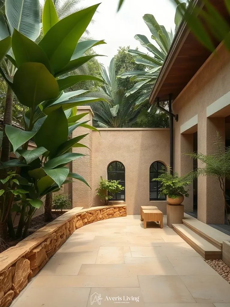 Natural sandstone retaining wall in a tropical setting