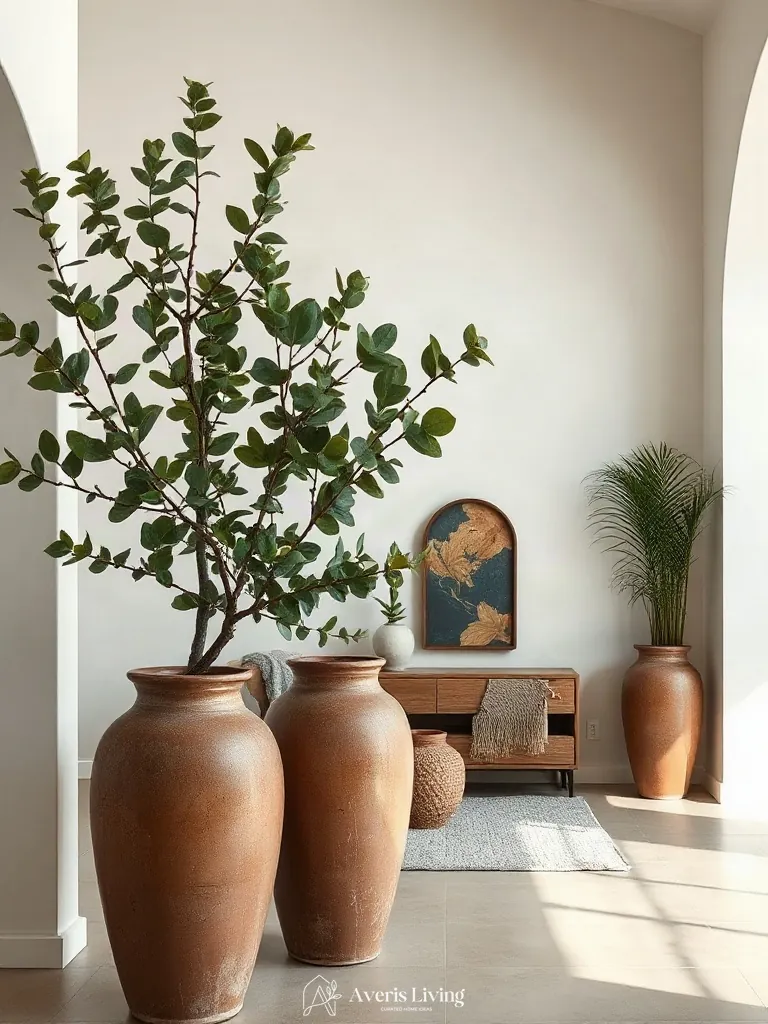 Botanical branches and indoor plants styled in a boho living room