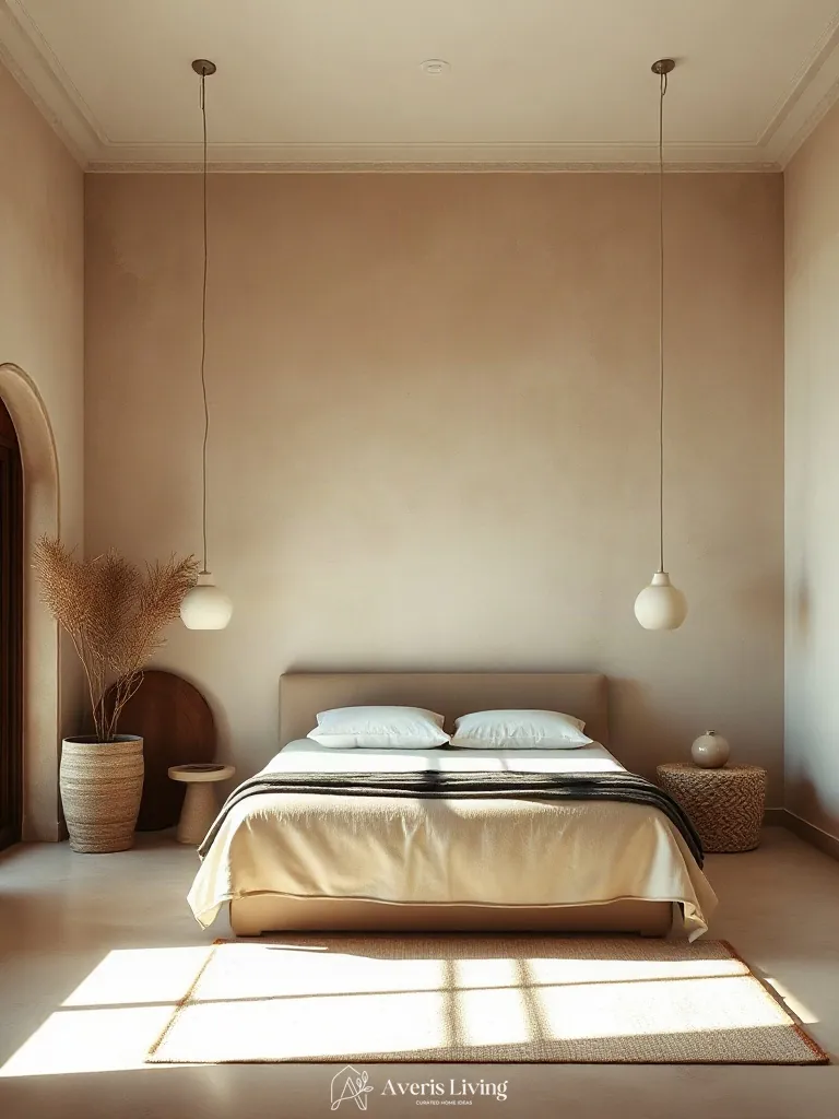 Tadelakt finishes in an earthy boho bedroom aesthetic