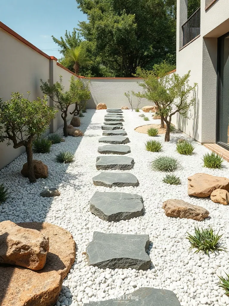 Oversized stepping stones set within a decorative pebble matrix