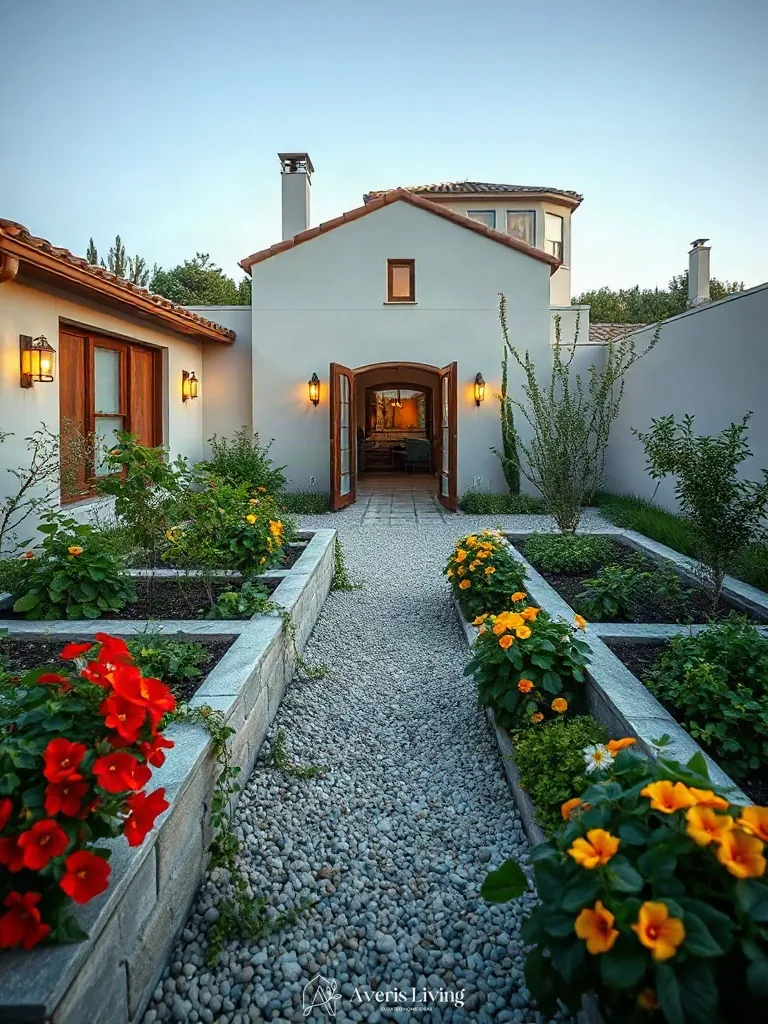 Polished edge finishing and botanical styling in a luxury no grass backyard vegetable garden layout