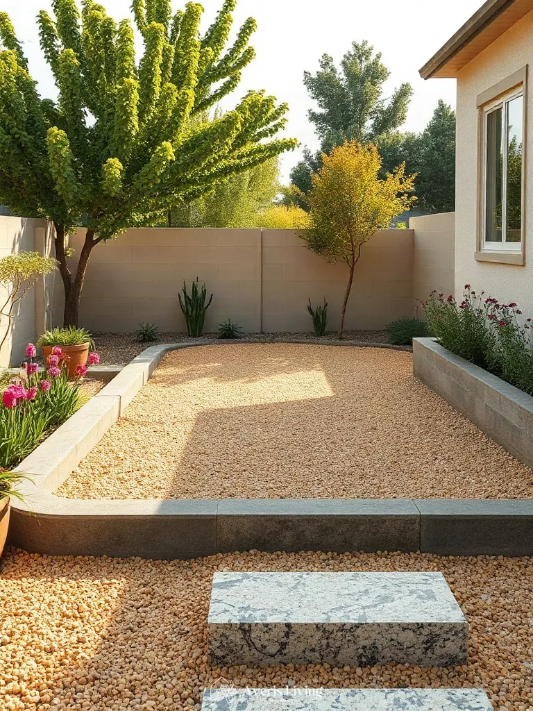 Porous crushed gravel drainage system in a modern luxury backyard