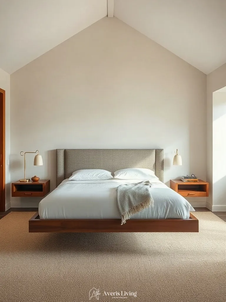 Proportional balance of headboards and floating nightstands in a small room