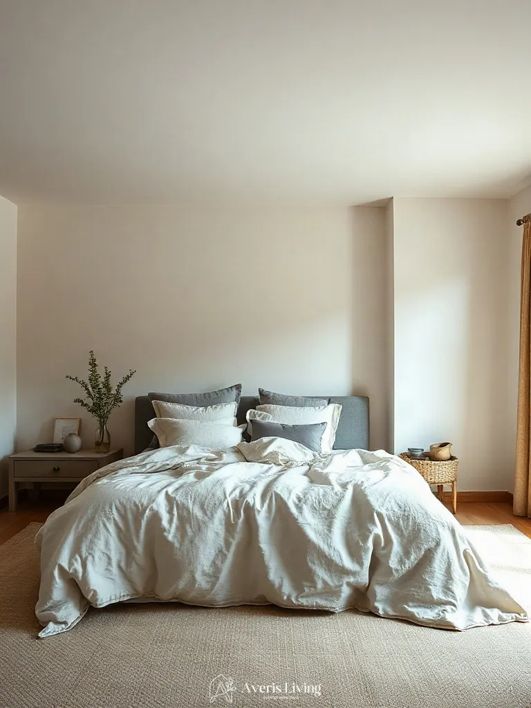 Pure European flax linen bedding in a farmhouse master bedroom aesthetic