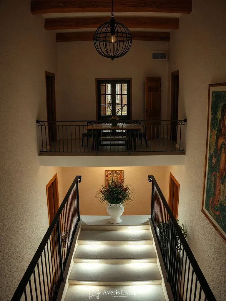Recessed LED strip lighting enhancing a bohemian balcony decor terrace.