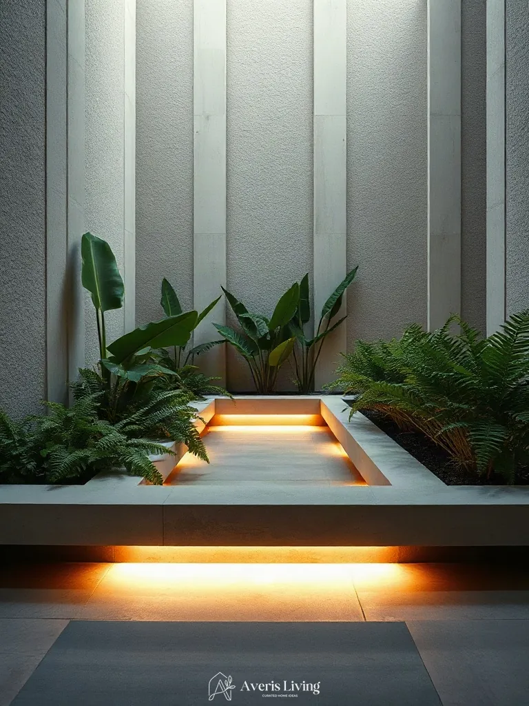 Recessed LED lighting in tropical backyard flower bed design inspiration