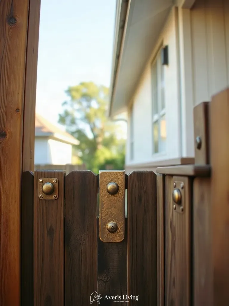 Bronze hardware in a cozy backyard privacy fence layout