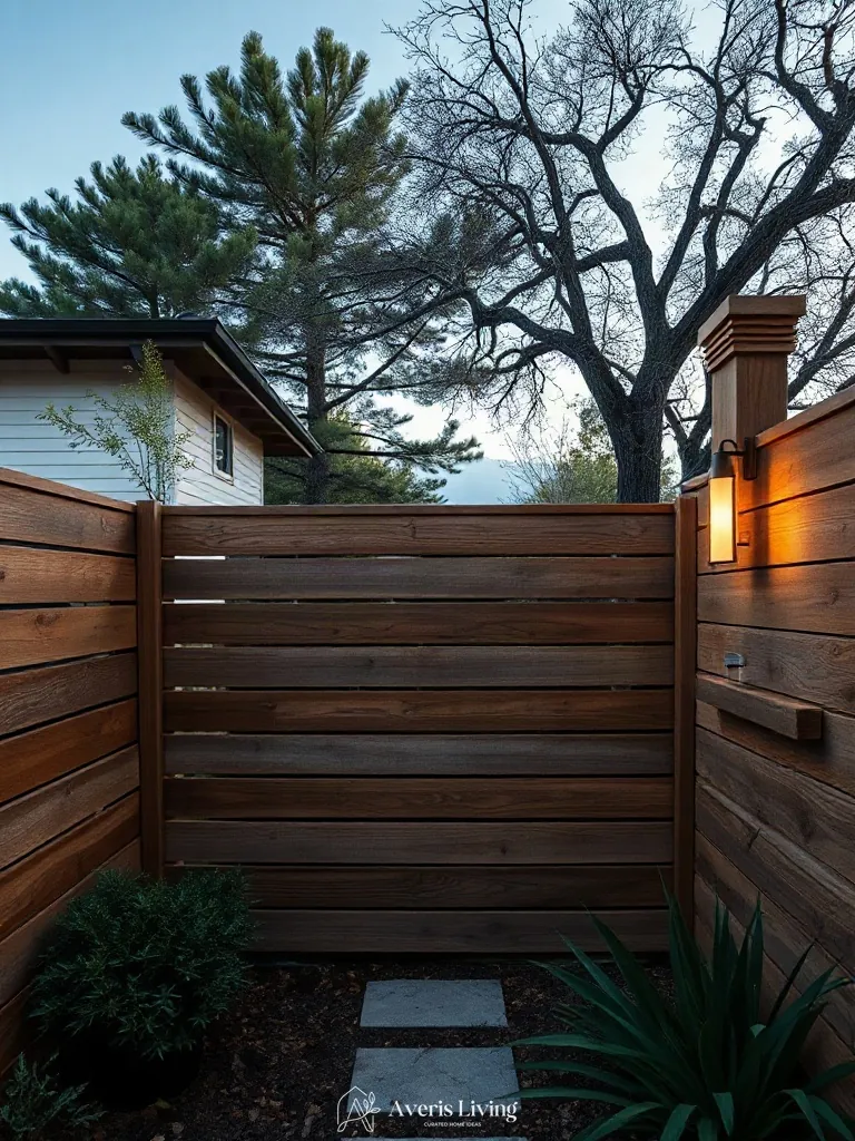 Horizontal wood slat aesthetic backyard privacy fence inspiration
