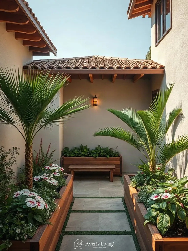 Cedar timber borders in tropical backyard flower bed design inspiration