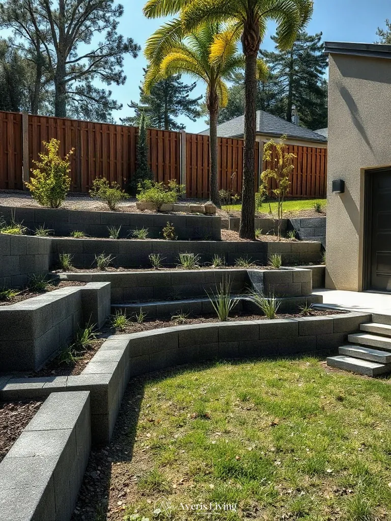 Retaining wall integrated with landscape borders