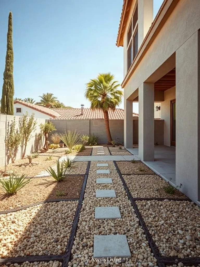 Seamless jointing and permeable gravel accents in a garden pathway