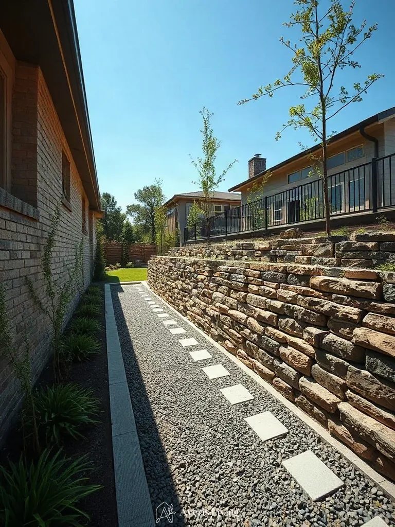 Seamless jointing and permeable gravel accents in stone retaining walls
