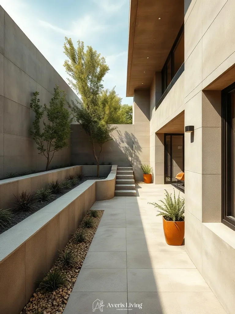 Board-formed concrete retaining wall texture