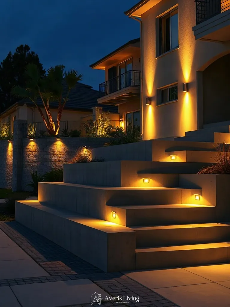Low-voltage lighting on modern retaining walls