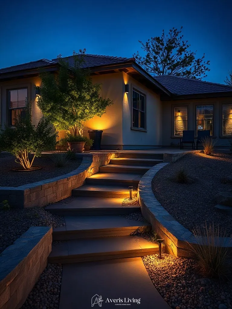 Low-voltage lighting accentuating outdoor retaining walls