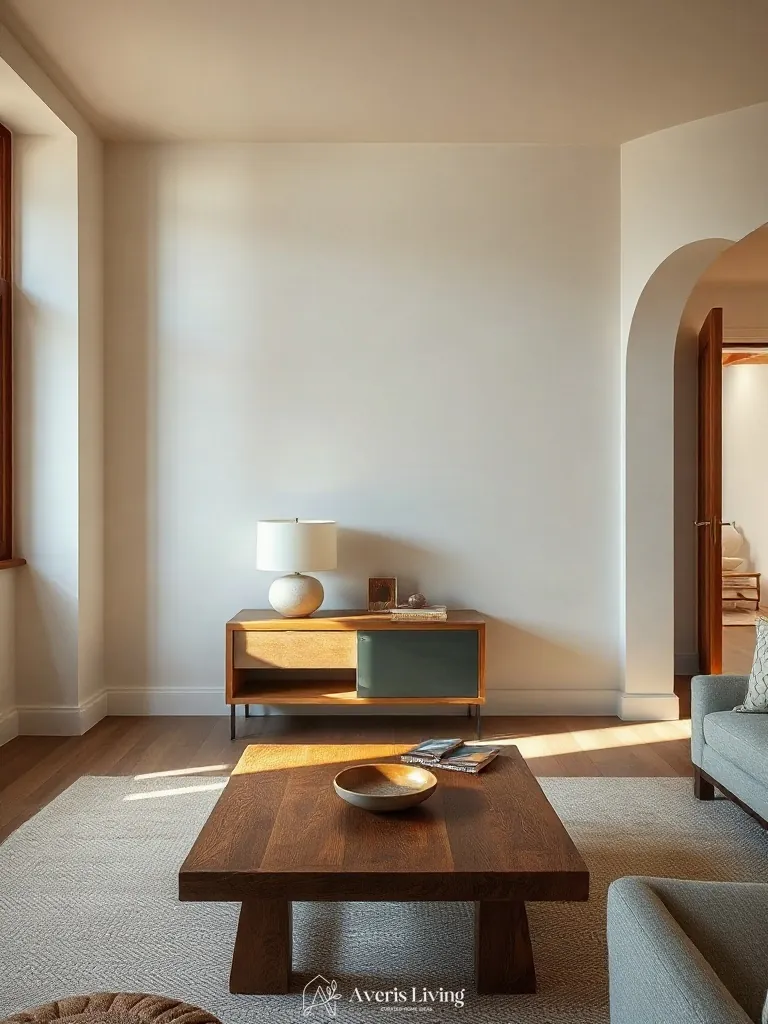 Soft table lamps illuminating rustic wood coffee table ideas
