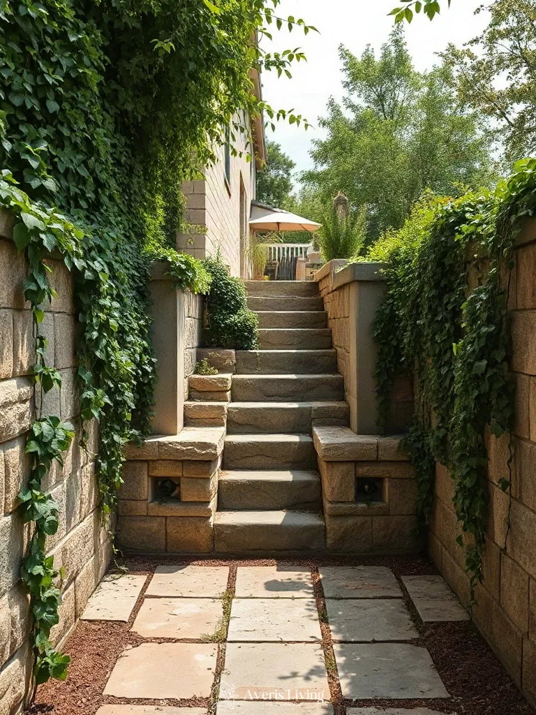Retaining wall softened with cascading greenery