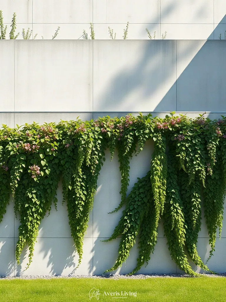 Cascading plants softening modern concrete retaining wall
