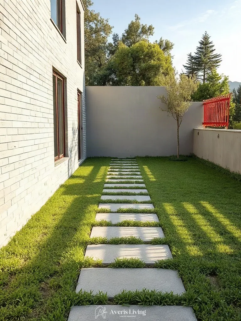 Modern backyard stepping stones design softened by creeping ground cover plants