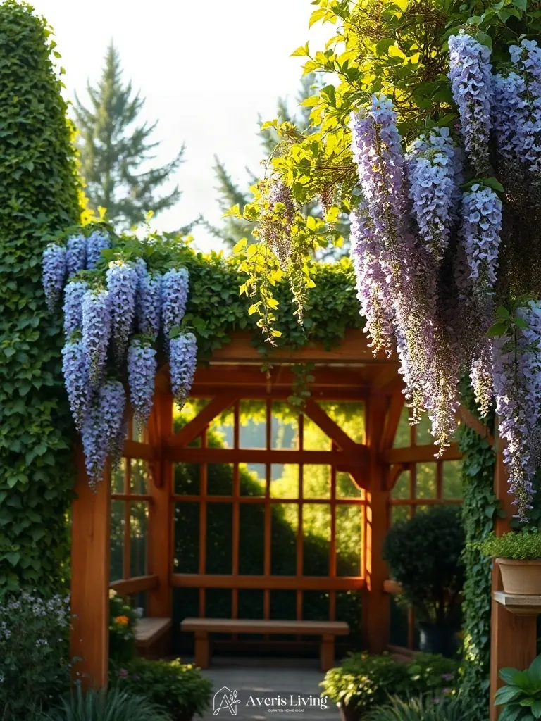 Climbing plants softening an aesthetic backyard gazebo design structure