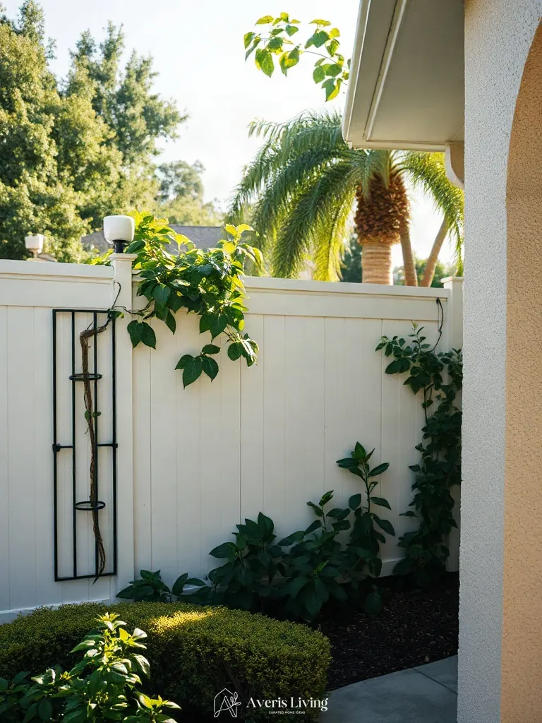 Climbing jasmine on aesthetic backyard privacy fence inspiration
