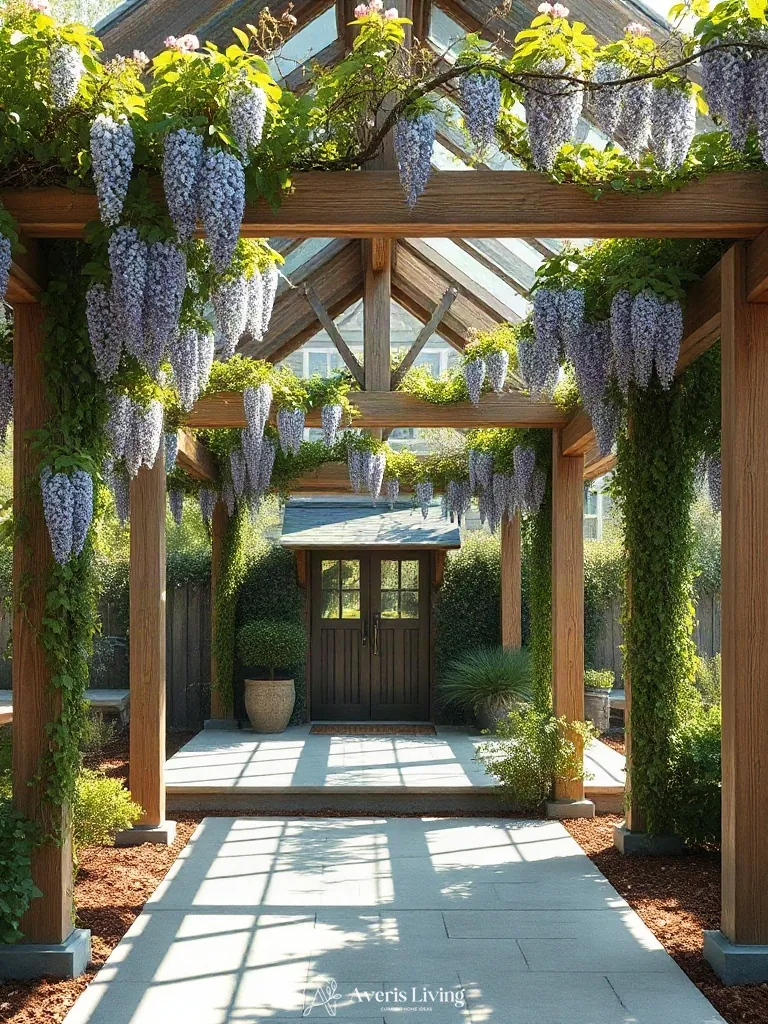 Climbing vines softening the hard structure of a backyard gazebo